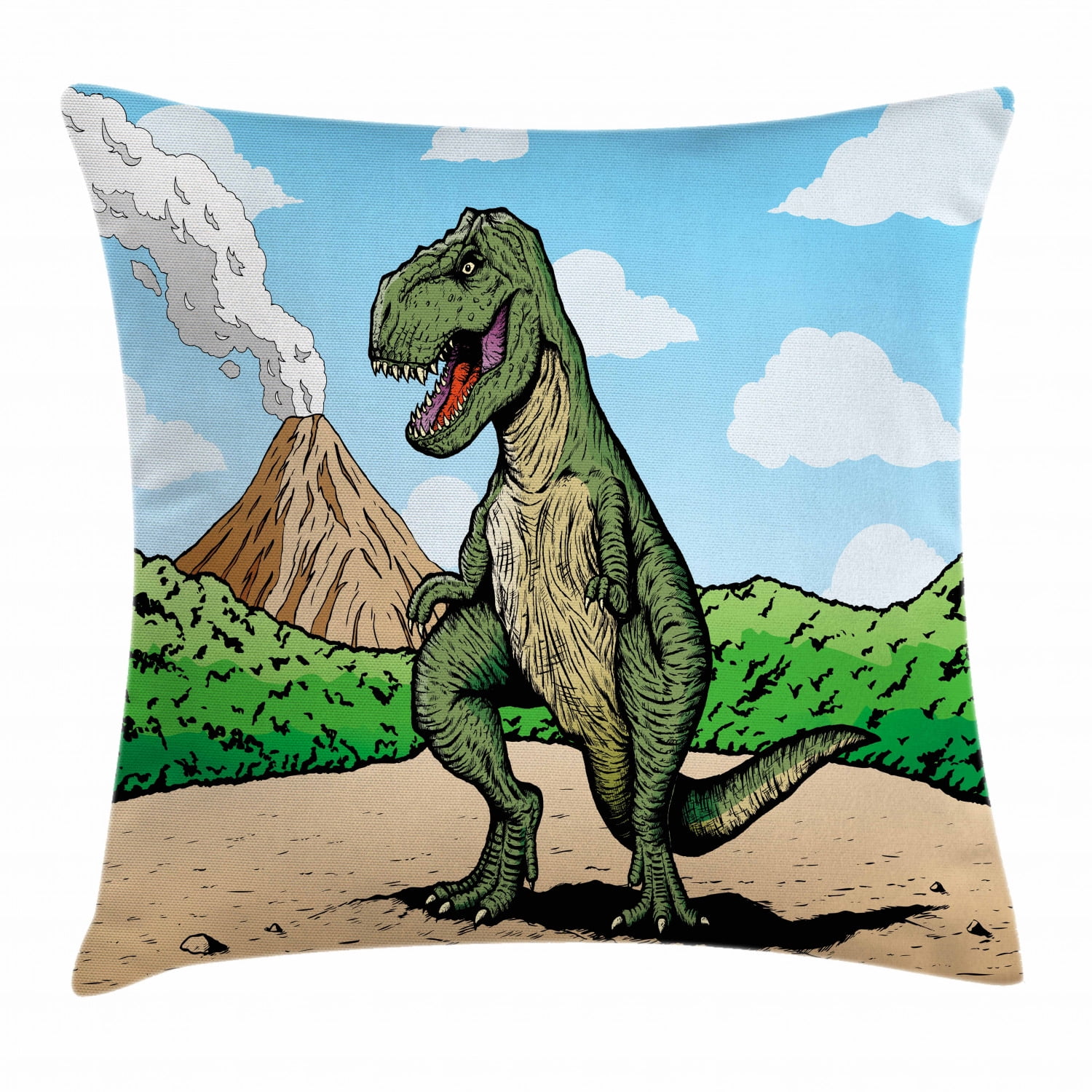 Dinosaur Throw Pillow Cushion Cover, Giant Lizard TRex on Active