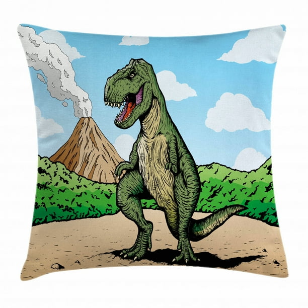 Dinosaur Throw Pillow Cushion Cover, Giant Lizard TRex on Active