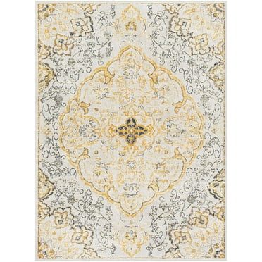Surya Floransa FSA-2325 94 x 120" Rectangle Fabric Rug in Mustard Yellow/Gray