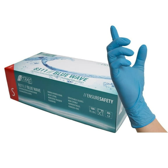 Nitras 8311 Blue Wave 832-L Disposable Nitrile Gloves Size L (Pack of 100)