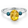 thumbnail image 3 of Gem Stone King 14K White Gold Yellow Citrine and Blue Diamond Engagement Ring for Women | 1.70 Cttw | Oval 9X7MM | Gemstone November Birthstone | Size 8, 3 of 6