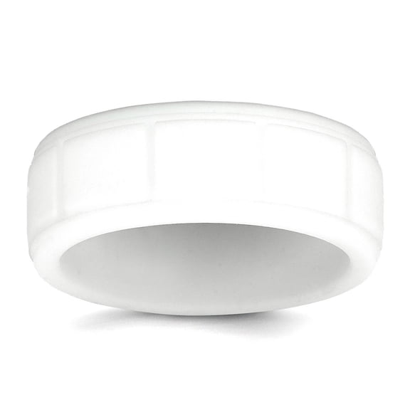 Silicone White 8mm Grid Pattern Band Size 8 Ring for Women and Men