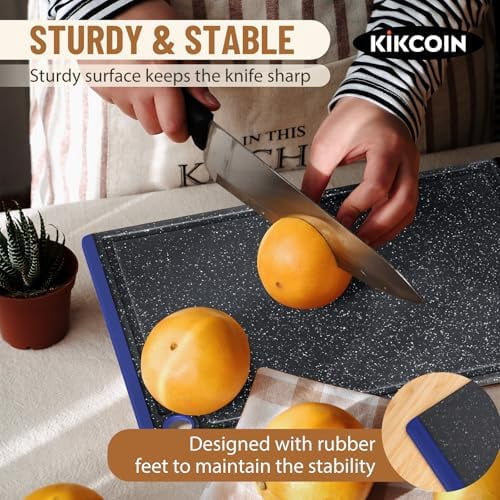 Plastic Cutting Boards for Kitchen, 3-Piece Large Cutting Board Set Dishwasher Safe Chopping Boards with Non-slip Feet and Juice Grooves, Blue