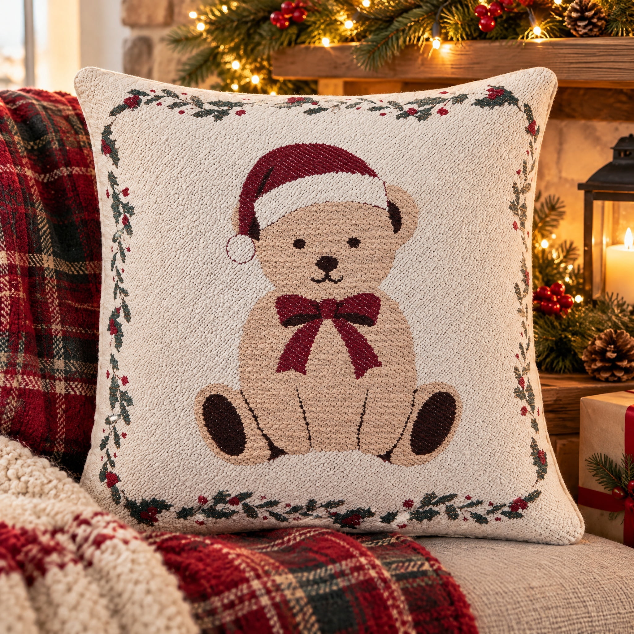 My Texas House Teddy Bear Decorative Christmas Pillow, Multicolor, 18" x 18"