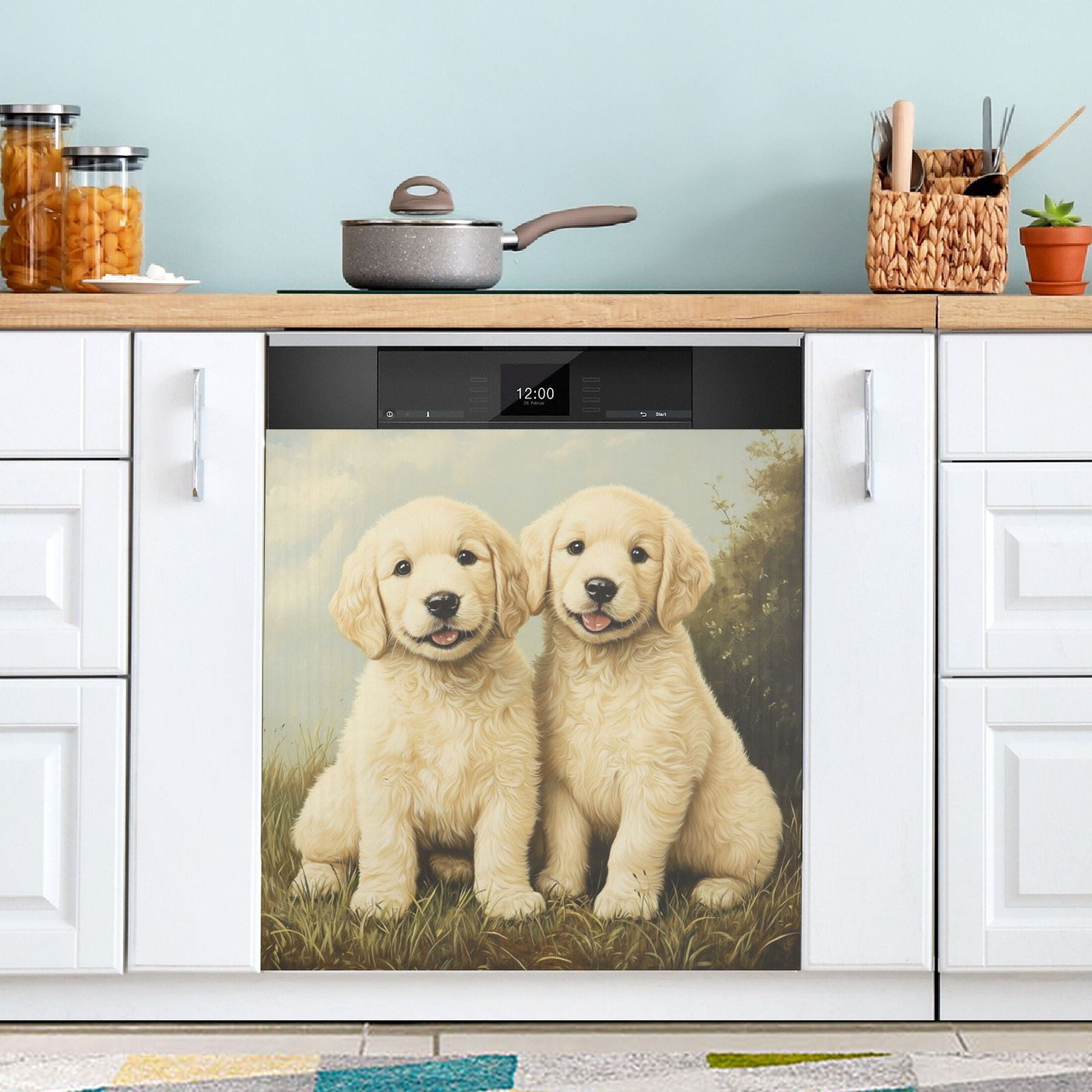 Dishwasher Magnetic Sticker 23x26 Inch Refrigerator Magnetic Sticker Washing Machine Magnetic Sticker Kitchen Panel Magnetic Sticker Home Decor Two White Dogs