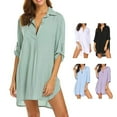 thumbnail image 3 of Deep V Neck Fashion Beach Sun Protection Cover Up Swimsuit Chiffon Shirt Dress, 3 of 11