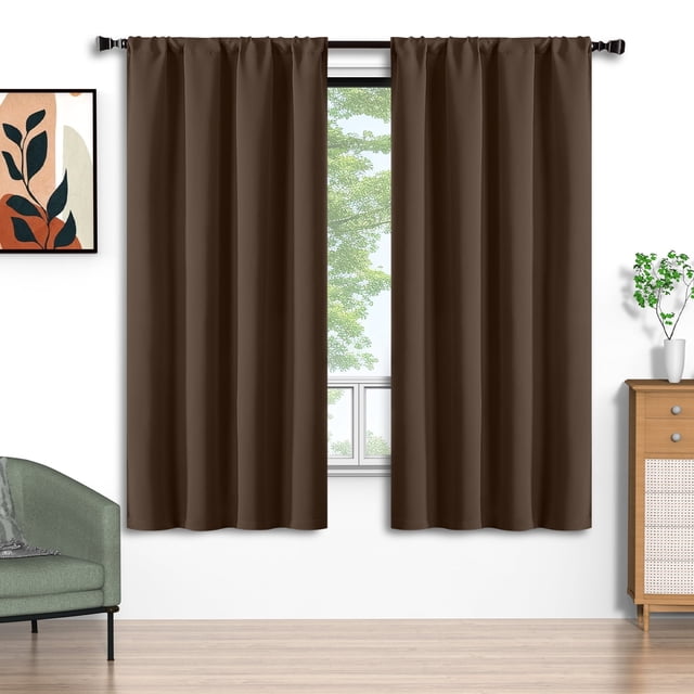 Cortinas Blackout Marrones 52x72 Pulgadas, Juego de 2 Cortinas con Bolsillo para Barra, Aisladas Térmicamente, Decoración Sólida para el Hogar, Cortinas para Sala de Estar y Recámara, Privacidad Aseg
