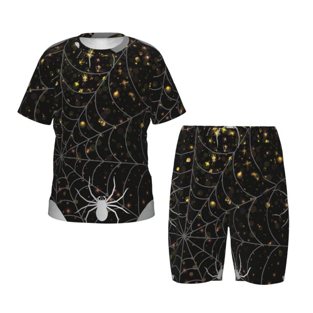 Balery Spiderweb Bats And A Spider Conjunto de Pijama Infantil de Manga Corta con Estampado – Ropa de Dormir de Algodón Suave-X-Large