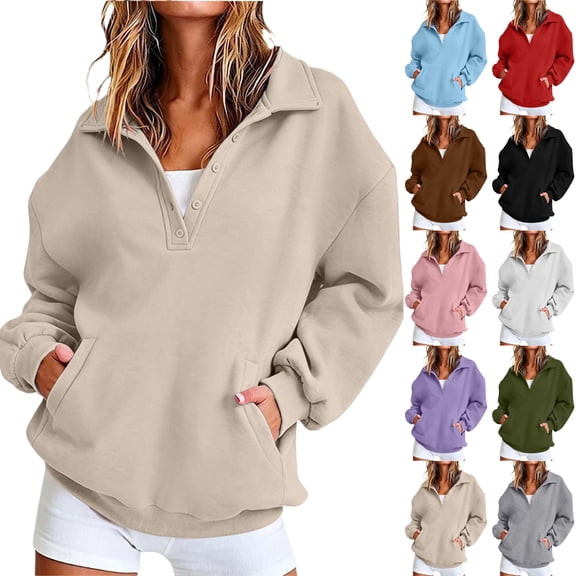 Lumtrix Womens Oversized Sweatshirts V Neck Henley Turtle Neck Long Sleeve Button Fleece Pullover, Casual Teen Girls Y2K , Fall Winter Fashion White XL