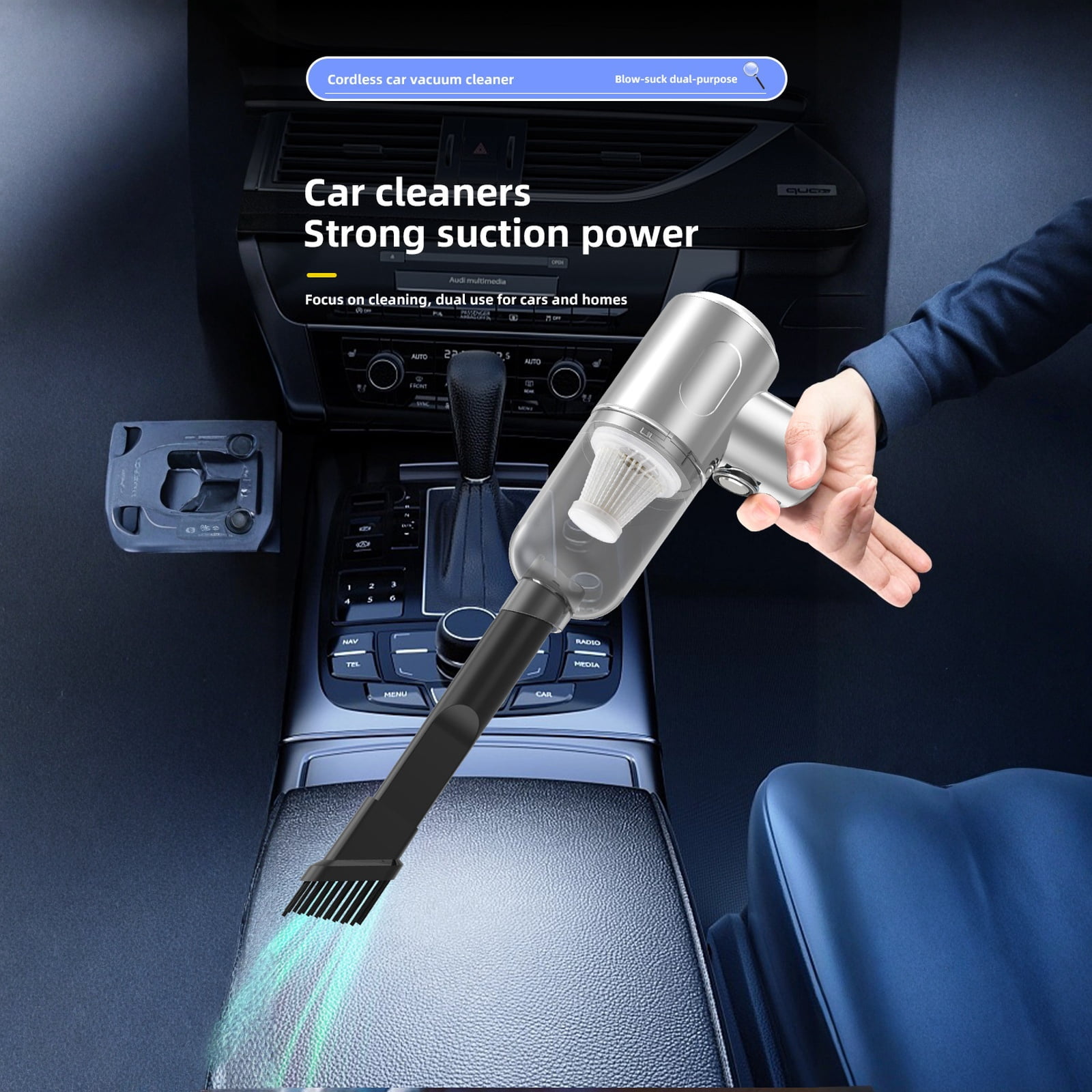 Car Vacuum Cleaner, High Power Mini Rechargeable Multi - function Blowing Suction Lighting Handheld, For Car Use - Blowing Suction Rechargeable 07 Silver