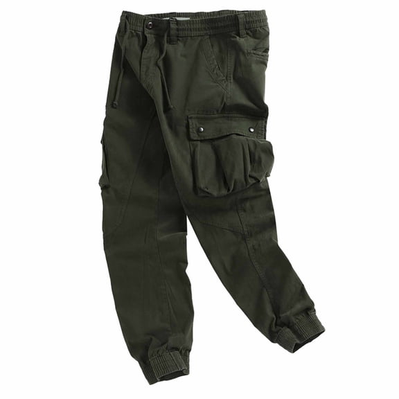 Handshe Men's Cargo Jogger Pants, Elastic Waist with Drawstring, Solid Color, Outdoor Hiking Sports for Travel and Daily Wear