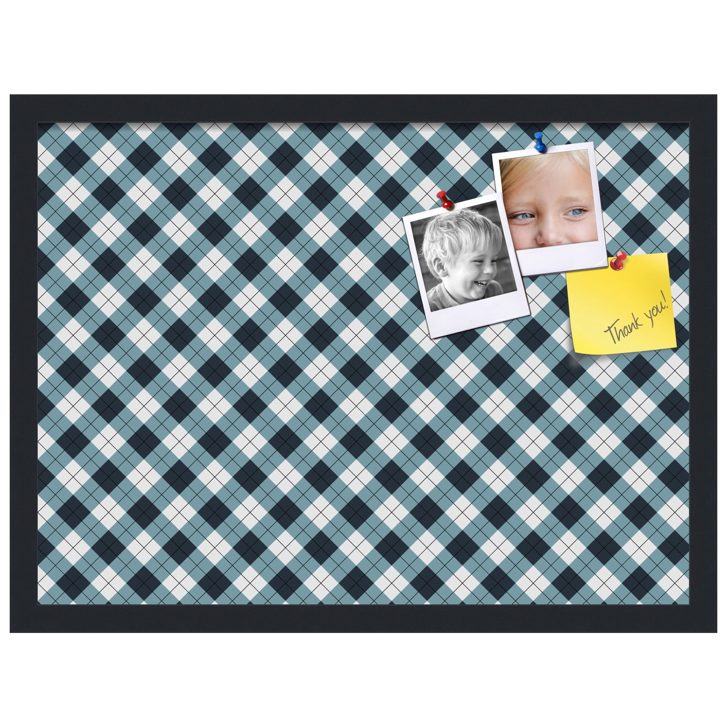 PinPix ArtToFrames 21x15 Custom Cork Bulletin Board Argyle Mixed Blue   Poster Board Has a Fabric Style Canvas Finish, Framed in Satin Black (PinPix-630)