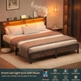 thumbnail image 3 of iSunirm King Size Bed Frame with Charging Station and Led Lights, Storage Headboard, No Box Spring Needed, Noise-Free, Rusty Brown, 3 of 8