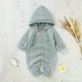 thumbnail image 2 of Generic Children Knitted Outwear Baby Girls Boys Cotton Knitted Hooded Sweater Long Sleeve Romper Button Jumpsuit Fall Winter Outfits(Light blue,3-6 Months), 2 of 9