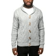 thumbnail image 3 of X RAY JEANS Mens Faux Shearling Shawl Collar Cable Knit Cardigan Sweater, Light Grey, L, 3 of 7