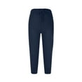 thumbnail image 4 of VSSSJ Womens Yoga Cropped Trousers Relaxed Fit Solid Color Drawstring High Waist Button Multi-Pockets Capri Pants Autumn Comfortable Stretch Lounge Pants Navy02 L, 4 of 6
