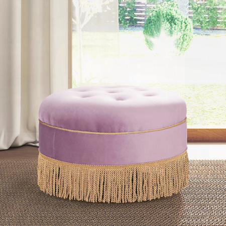 Yolanda 24" Round Upholstered Accent Ottoman - Lavender Velvet | Handcrafted | Sturdy Frame | Luxurious Feel | Multi-functional
