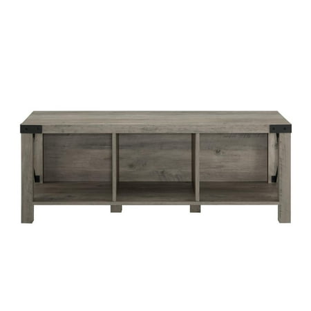 48u0022 Farmhouse Wood & Metal Entry Bench - Grey Wash