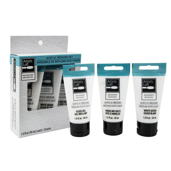 Acrylic Mediums Set by Artist's Loft - Includes Modeling Paste - Gesso Primer - and Acrylic Gloss Gel - 1 Pack