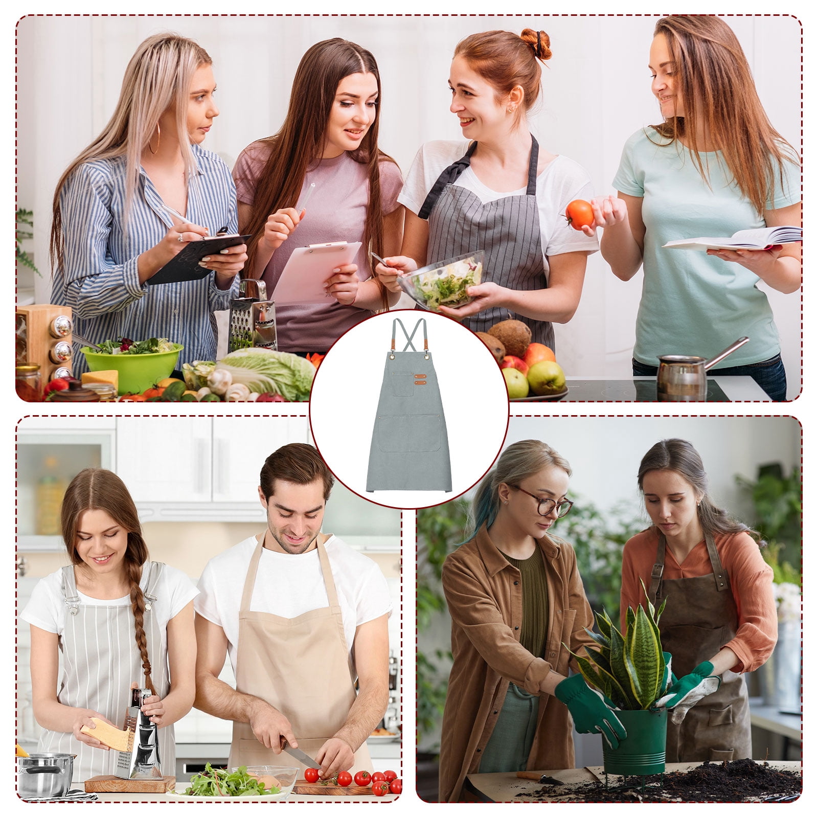 Uxcell Canvas Chef Aprons 75x68cm Adjustable Strap Waterproof Cross Back Kitchen Cooking Apron with 3 Pockets Light Blue