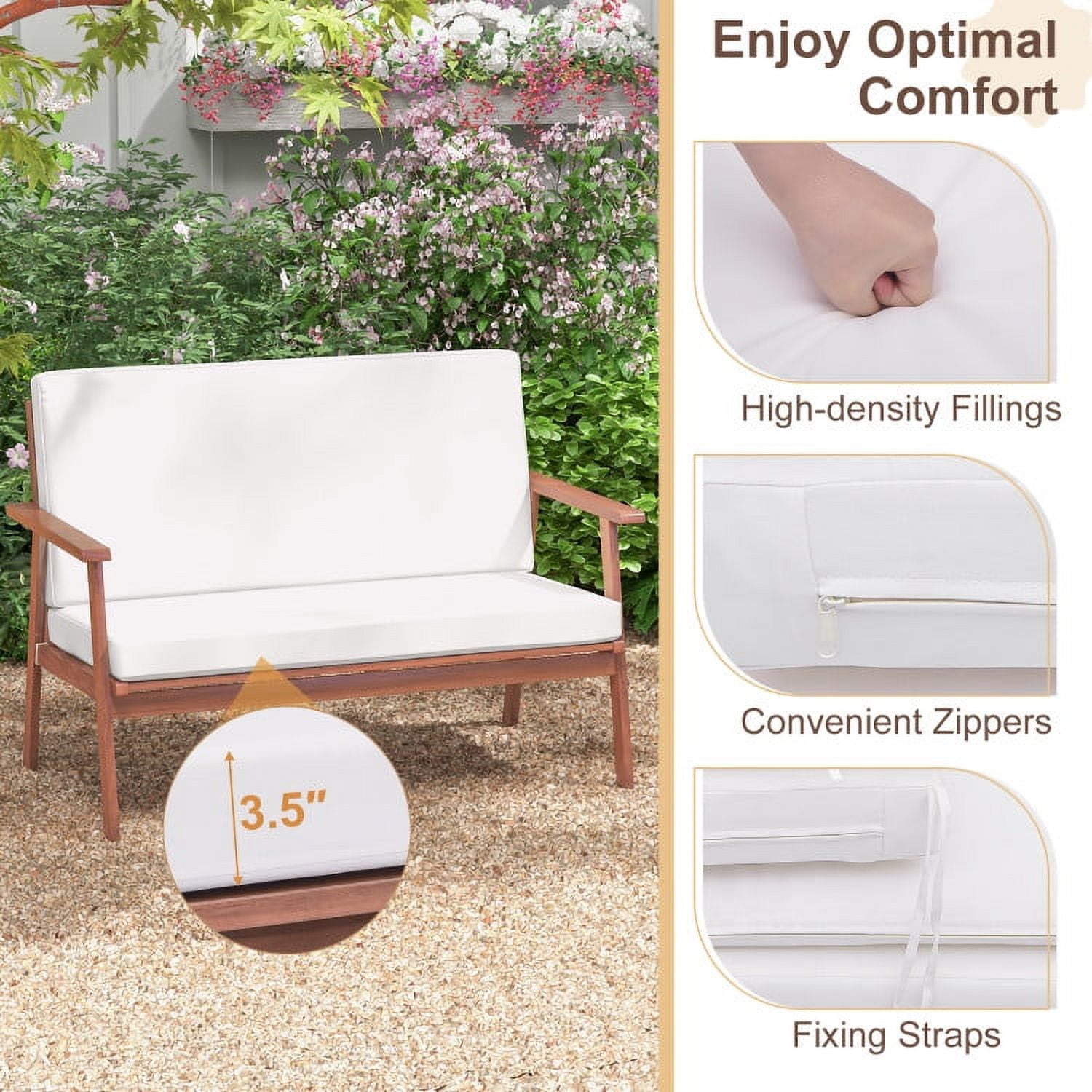 Aimee Lii 4 Piece Outdoor Acacia Wood Conversation Set, Outdoor Patio Set with Soft Seat and Back Cushions, White Aimee Lii 4 Piece Outdoor Acacia Wood Conversation Set, Outdoor Patio Set with Soft Seat and Back Cushions, White
