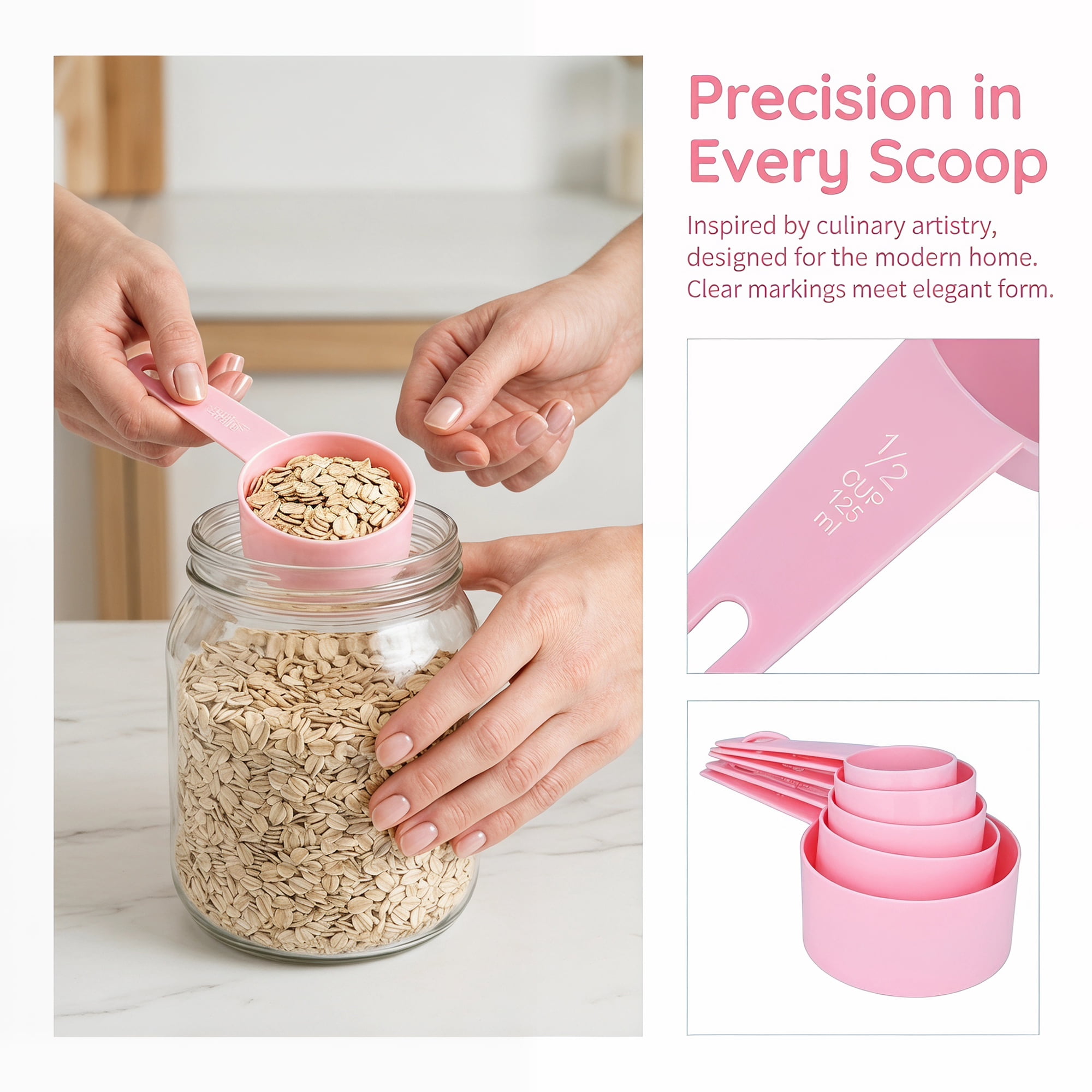 Unique Bargains Plastic Measuring Spoons Set for Cooking and Baking Pink 5Pcs