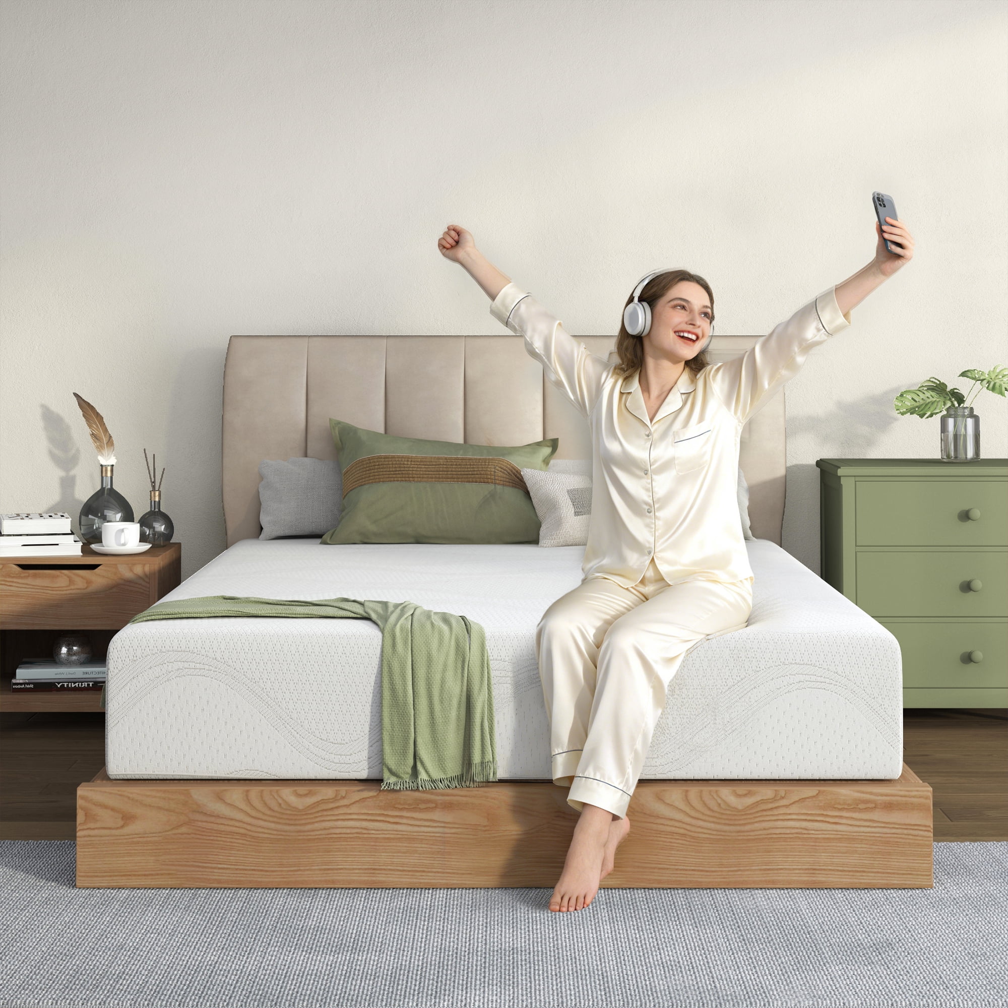 Full Size Memory Foam Mattress, 12 Inch Bed Mattress with Cooling Green Tea Gel