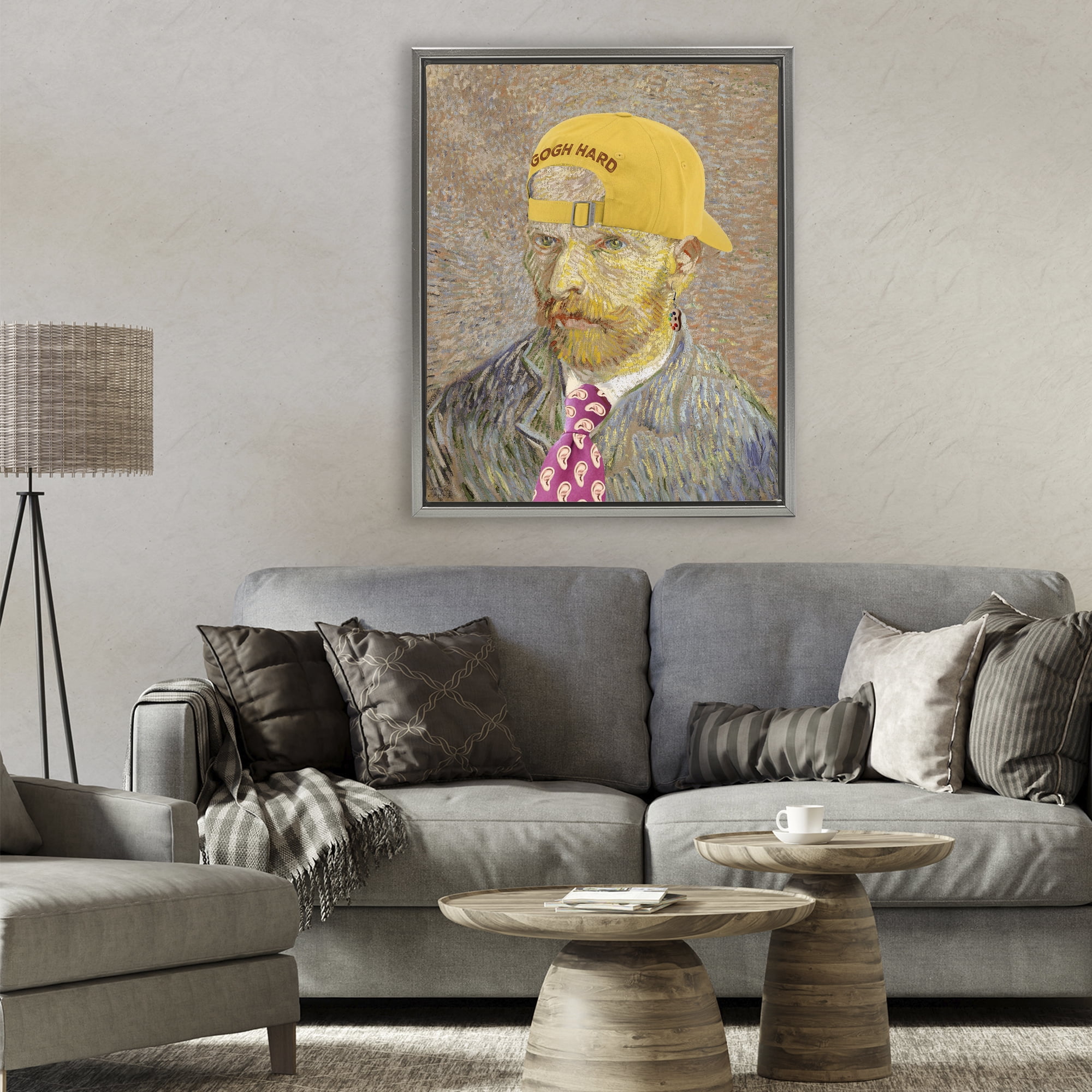 Van Gogh in Yellow hat Gray Framed Floater Canvas Wall Art, design by Masters Redux