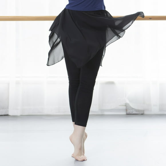 Yeacher Women 2-in-1 Leggings Soft Modal Chiffon Skirt Asymmetrical Slim Dance Yoga Pilates Ballet Jazz Latin Crop Pants