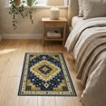 thumbnail image 3 of ODIKA 2'x3' Washable Accent Rug Pet Friendly, Bedside Mat Round Abstract Navy Mosaic Structured Border Extra Large Circle for Bedroom, Nursery, RV, 3 of 7