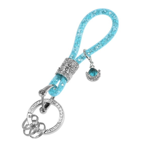 Vehicle Faux Crystal Keychain Ring Key Fob Accessories Universal with Bling Rhinestones Replacement Blue