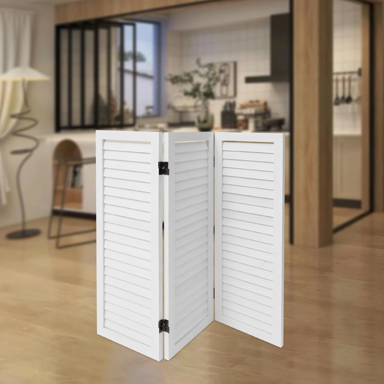 3 Panel Room Divider Screen, Freestanding Folding Wood Room Partition, 2.6ft Tall Shutters Privacy Partition, Foldable Divider for Room Separation for Home, Bedroom, Office, Living Room (White)