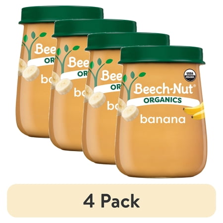 (4 pack) Beech-Nut Organics Stage 1 Organic Baby Food, Banana, 4 oz Jar