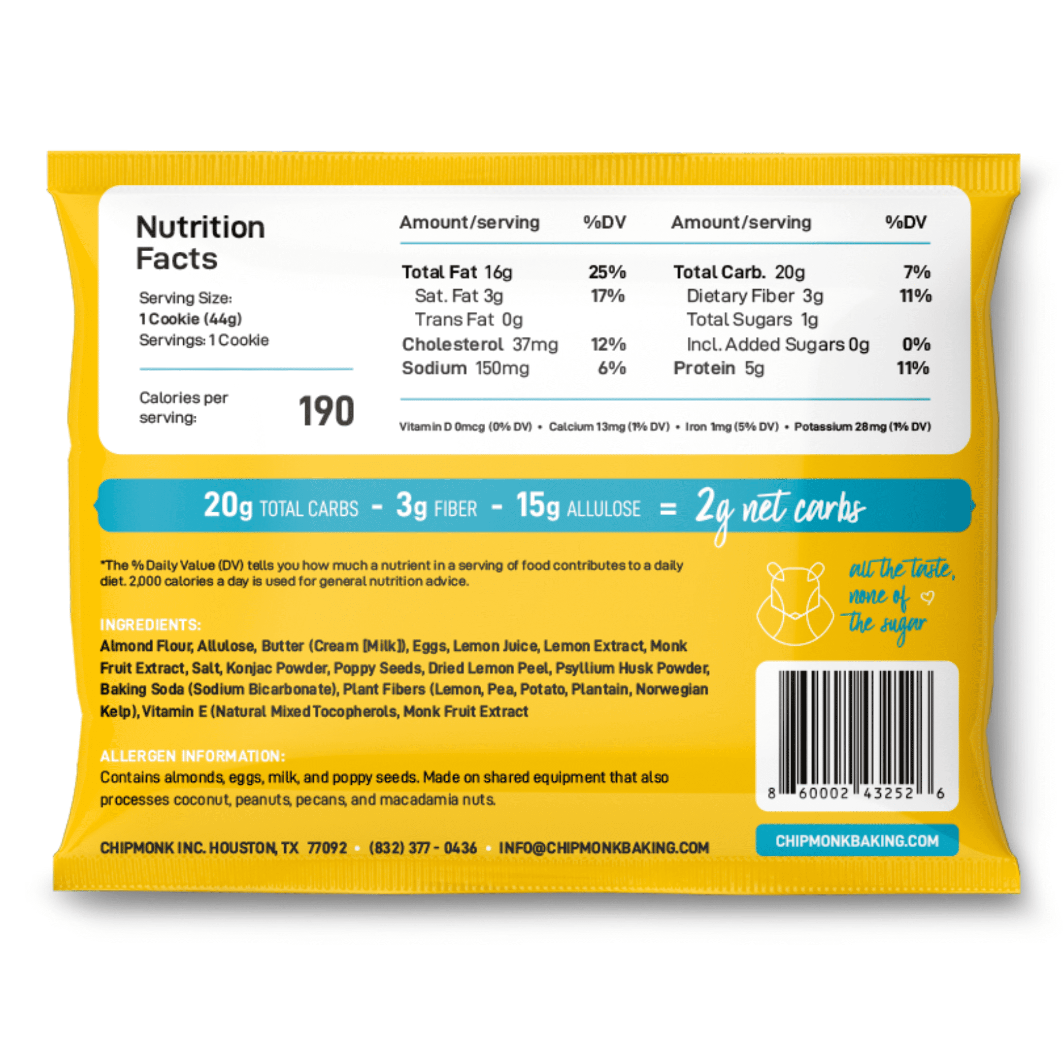 ChipMonk Keto Cookies, Lemon Poppyseed - Low Carb Keto Friendly Snacks, Dessert, Gluten-Free, High Fat and Protein, Low Sugar