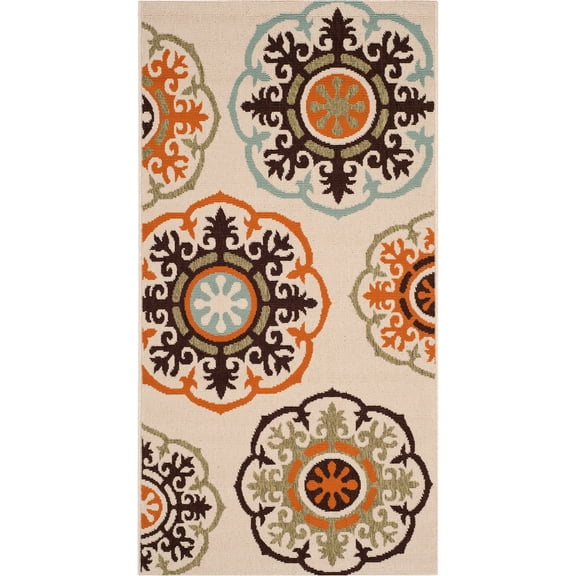 SAFAVIEH Veranda Maras Geometric Indoor/Outdoor Area Rug, 2'7" x 5', Cream/Terracotta