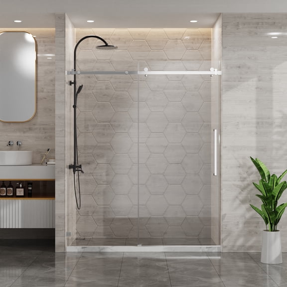 56-60"W x 72"H Frameless Sliding Shower Door, 1/4"(6mm) Glass, Chrome, Adjustable