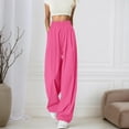 thumbnail image 2 of Hpapadks Casual Pants for Women Solid High Waisted Loose Fit Wide Leg Elastic Waist Flowy Pant Slacks for Women Hot Pink L, 2 of 6