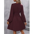 thumbnail image 3 of Women Fall Dresses Casual Long Sleeve Deep V Sexy Dress A-line Elastic High Waisted Flowy Dress, 3 of 9