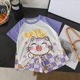 thumbnail image 2 of KPOPLK Baby Boy Summer Clothes 12-18 Months Cute Outfit Summer Kids Patchwork Short Sleeve T-Shirt and Shorts Cool Short Sets Size 5-6 Years,Purple, 2 of 7