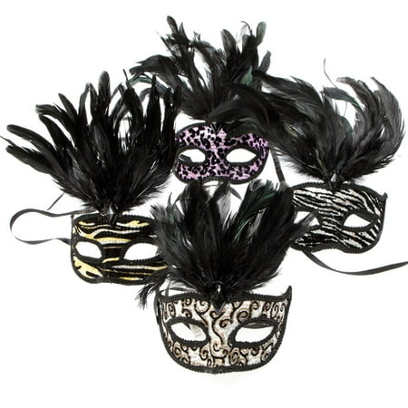 Animal Print Masquerade Feather Mask
