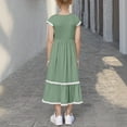 thumbnail image 5 of Efsteb Summer Dress for Girls Elastic Waisted Short Sleeve Dresses Short Sleeve Casual Flowy Tiered Dress with Pockets (Green,5 Years), 5 of 8