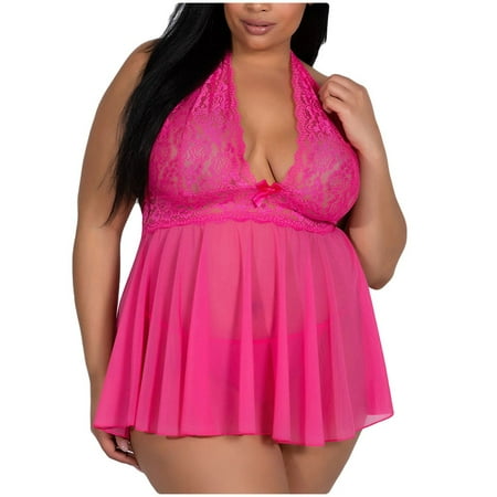

Qcmgmg Womens Sexy Chemise Deep V Neck Lingerie Mesh Babydoll Bow Bodysuit