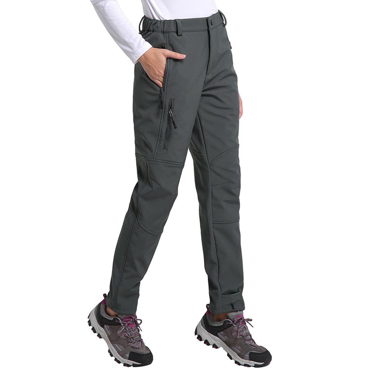 Ski Pants Women/Winter Outdoor Fleece Lined Ski Pants Windproof Slim Cargo Snow Ski Hiking Pants,Black,S