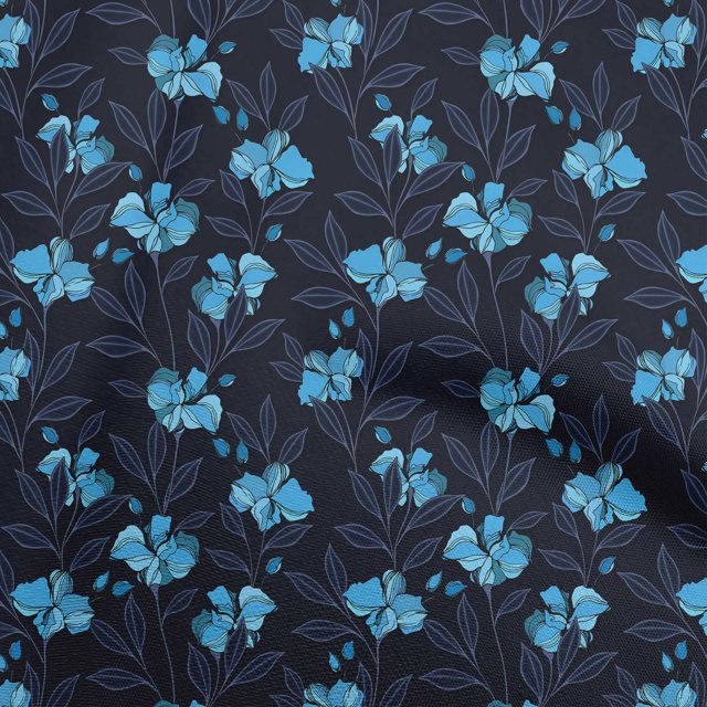 oneOone Tissu en Rayonne Bleu Floral Rétro Matériel de Robe Tissu Imprimé Tissu au Mètre 56 Pouces de Large