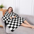 thumbnail image 5 of Oversized Wearable Blanket Hoodie,Black and White Checkered Pattern Sherpa Blanket Hoodie with Super Pockets,Super Warm Fuzzy Pullover for Women & Men, 5 of 6