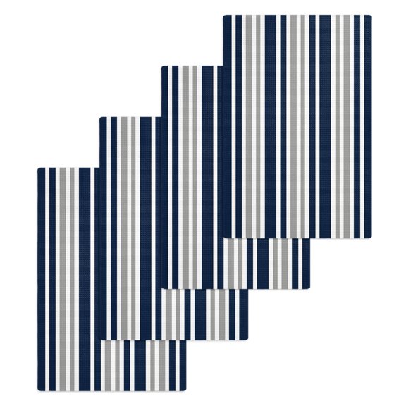 Navy Blue Grey Striped Kitchen Dish Towels for Drying Dishes Set of 4, Modern Minimalist Ombre Lines Waffle Weave Microfiber Hand Tea Bathroom Towels Quick Dry & Absorbent Towel 15.7x23.6