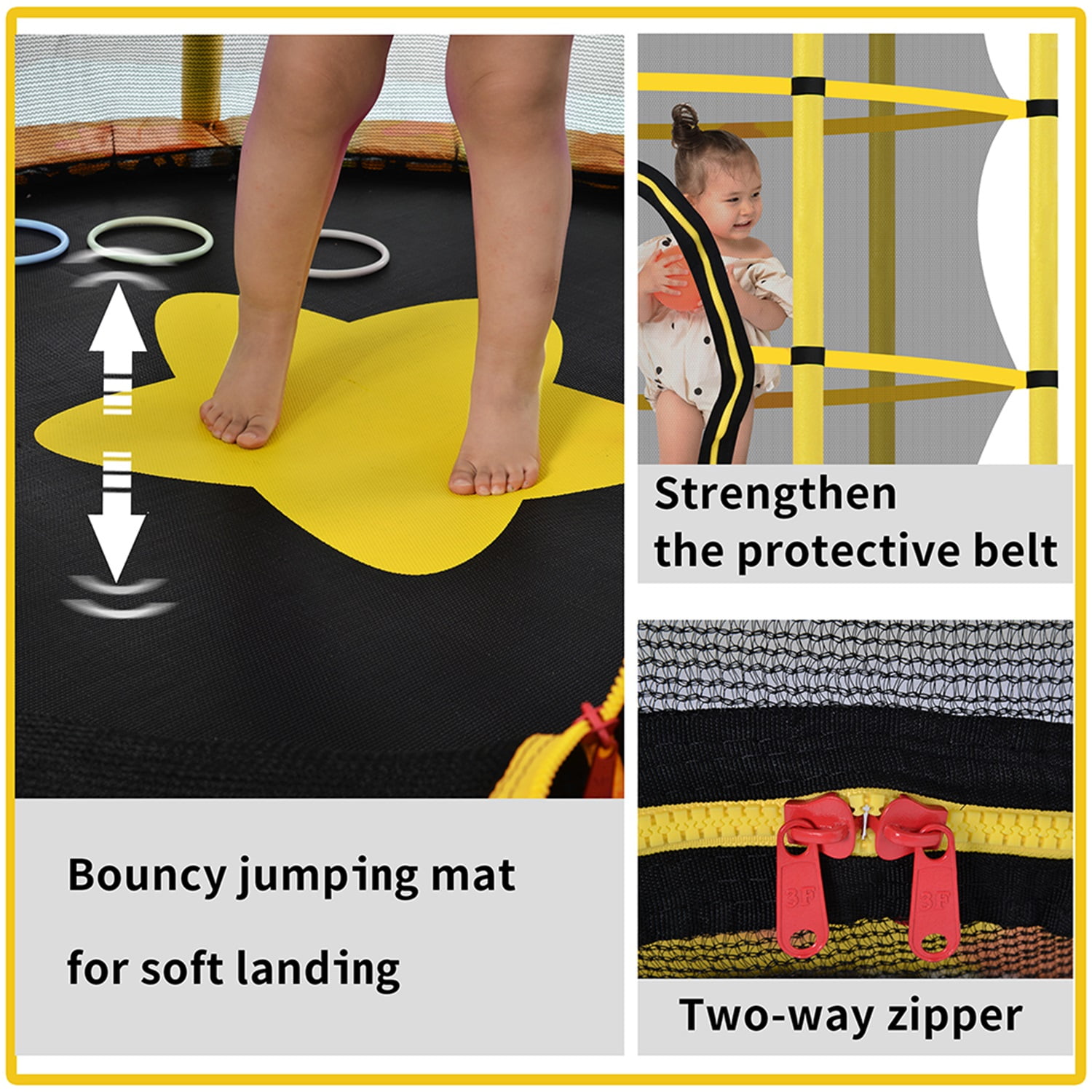 Private Jungle 55 InchTrampoline for Kids, Mini Trampoline with Enclosure Net and with Water Sprinkler for Toddler Exercise Birthday Gifts - Yellow