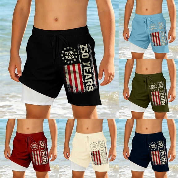 Boys Swim Trunks Boys Patriotic Print Beach Swimwear Comfortable Pool Shorts for Kids Army Green 3-4 Years