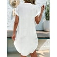 thumbnail image 5 of Women Linen Dress Spring Summer Casual Cap Sleeve V Neck Midi Button Down Shirt Dresses White S, 5 of 6