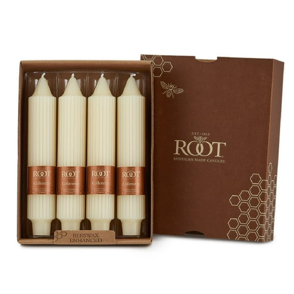 Root Candles Unscented Grecian Collenette 7-Inch Taper Candles, Ivory, box of 4 ea.